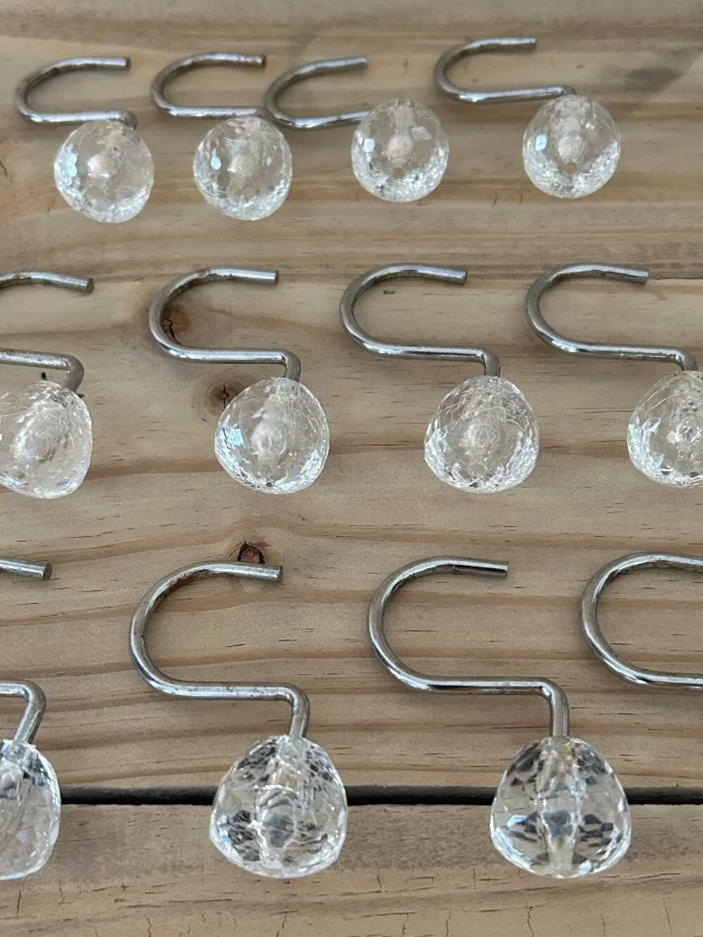Set pf 12 Clear Sparkling Ball Acrylic Resin Shower Curtain Hooks Rings